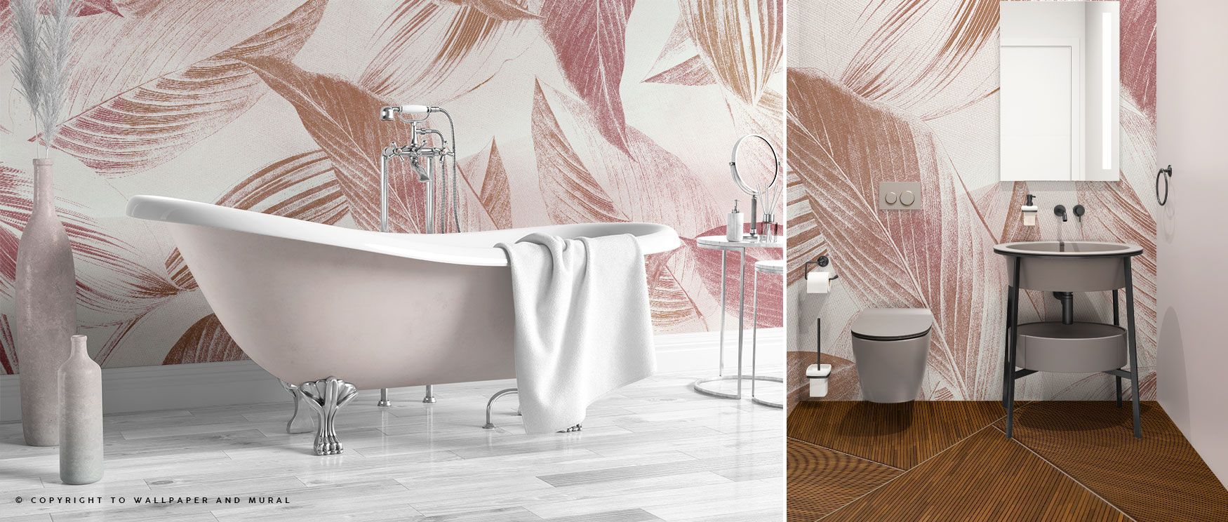 This wallpaper captures tropical spirit with tall palm trees and scattered exotic birds, adding energy and natural charm to interiors. 