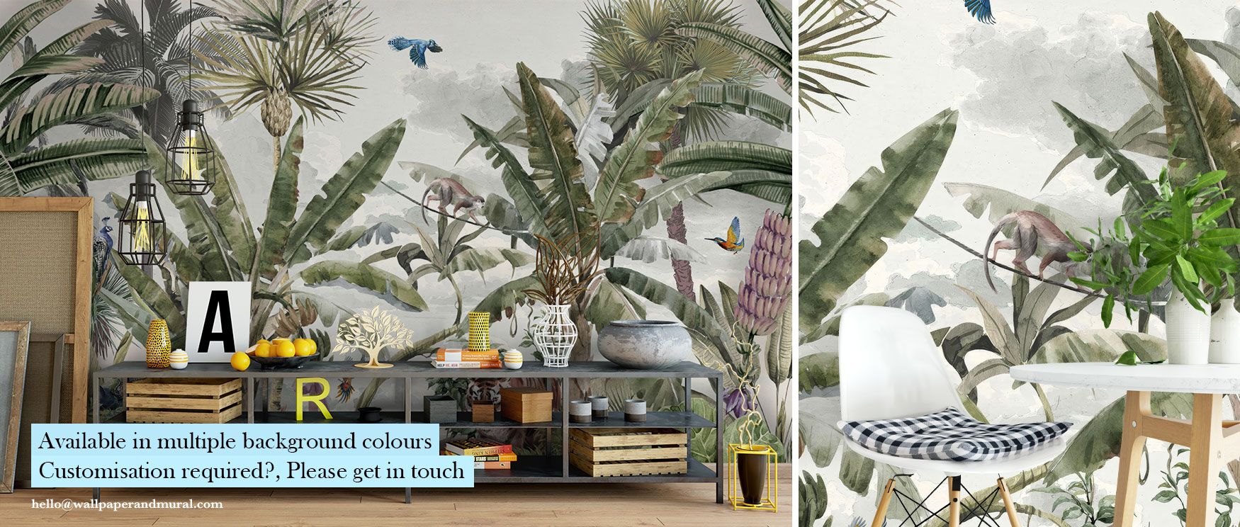 Bold banana leaves and lush foliage fill the design of this wallpaper, bringing tropical warmth and vitality to interiors seeking exotic flair. 