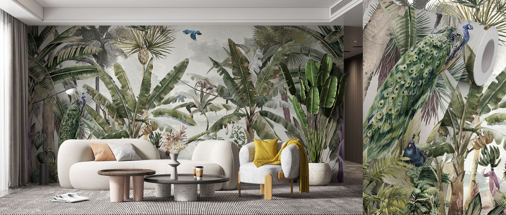 The Tropic Fantasy Tropical Wallpaper immerses walls in jungle-inspired abundance, offering lush greens and tropical energy to living rooms or lounges. 