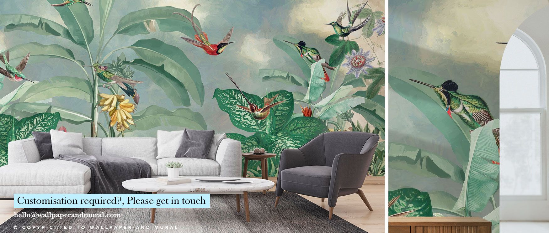 Tropical plant motifs with exotic flowers make this wallpaper a vibrant, statement piece ideal for cozy and stylish interiors. 