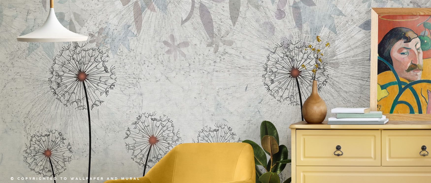 The Dandelions Floral Wallpaper balances delicate detail with soothing hues, creating walls that evoke an atmosphere of serenity, sophistication, and calm beauty, perfect for interiors where comfort matters. 
