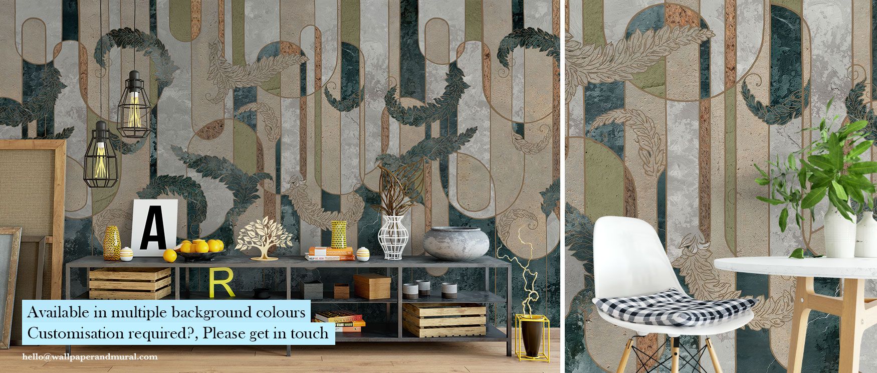 Ornate details flow with structure in this wallpaper, uniting curving Rococo artistry with crisp geometric balance while tropical greenery adds freshness, making it a centerpiece for creative studios, living rooms, or stylish bedrooms. 