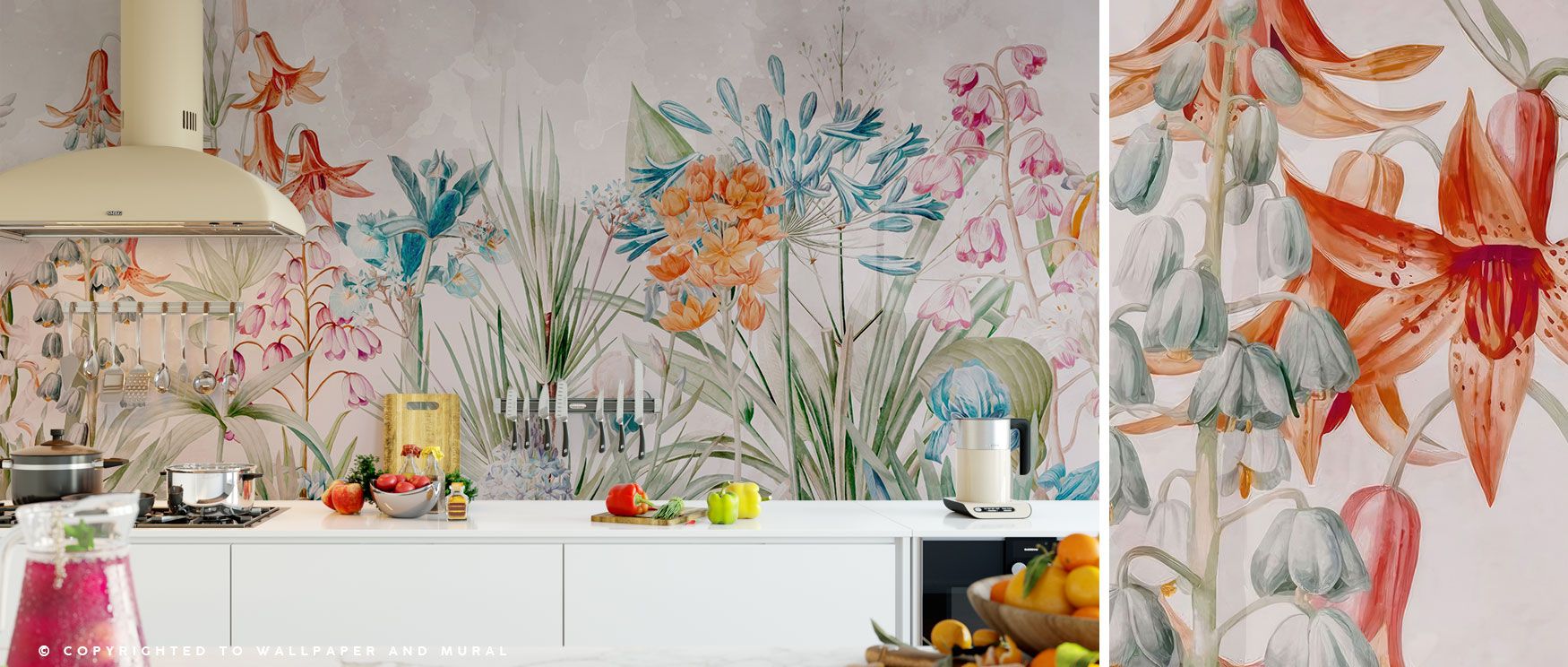 This wallpaper creates a sense of summer abundance, where rich florals add warmth, inspiration, and bold natural beauty to your home. 