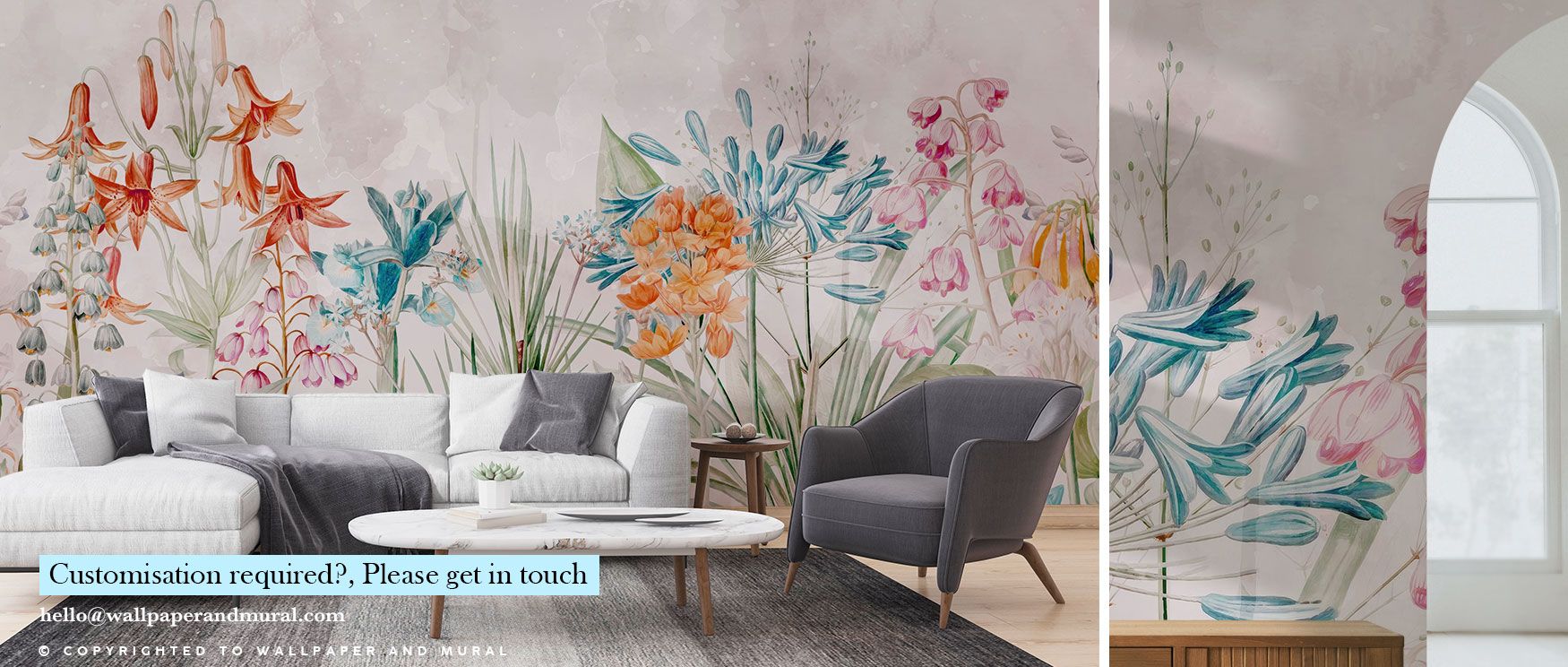 Orange flowers weave through lush foliage in this wallpaper, offering energy and dreamy charm that enhances modern or classic interiors. 