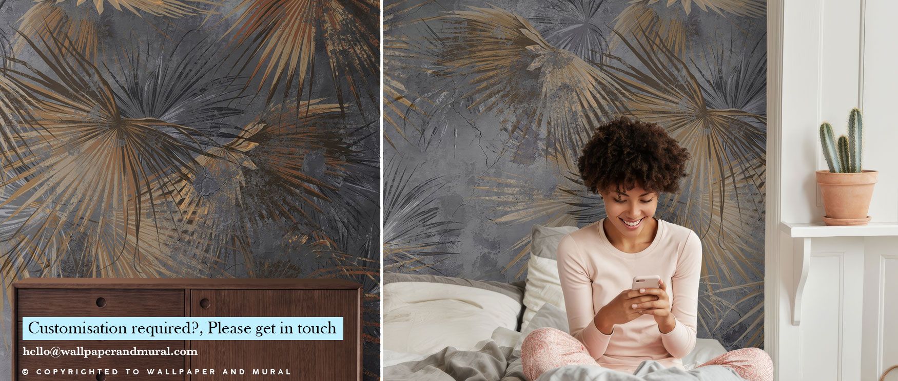 This wallpaper takes inspiration from breezy palm-lined vistas and reinterprets them with muted tones, offering interiors a calm, vintage-inspired sophistication that feels versatile, balanced, and inviting, perfectly suited for living spaces, studies, or