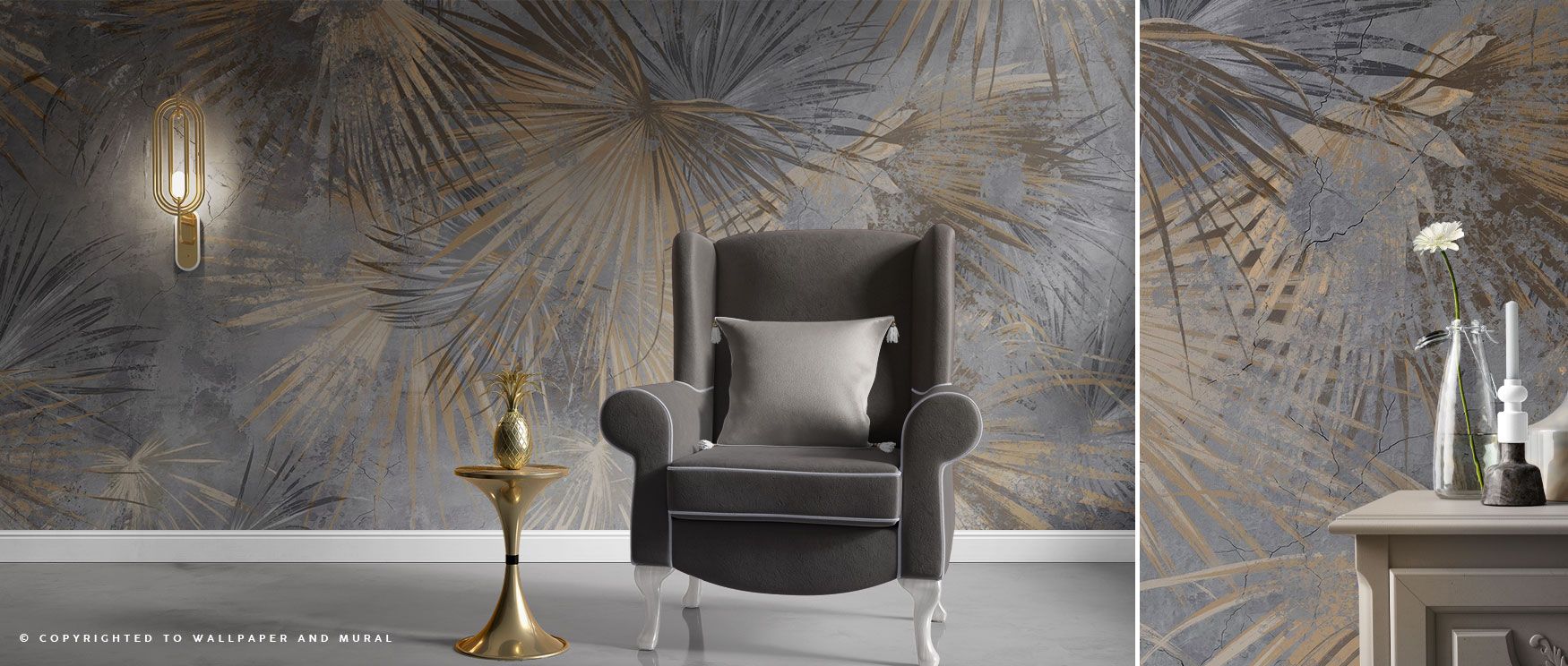 With grey and sand tones anchoring stylized palm motifs, this wallpaper blends vintage-inspired warmth and coastal character with a neutral sophistication that allows interiors to feel timeless, balanced, and versatile, making it an ideal choice for bedro
