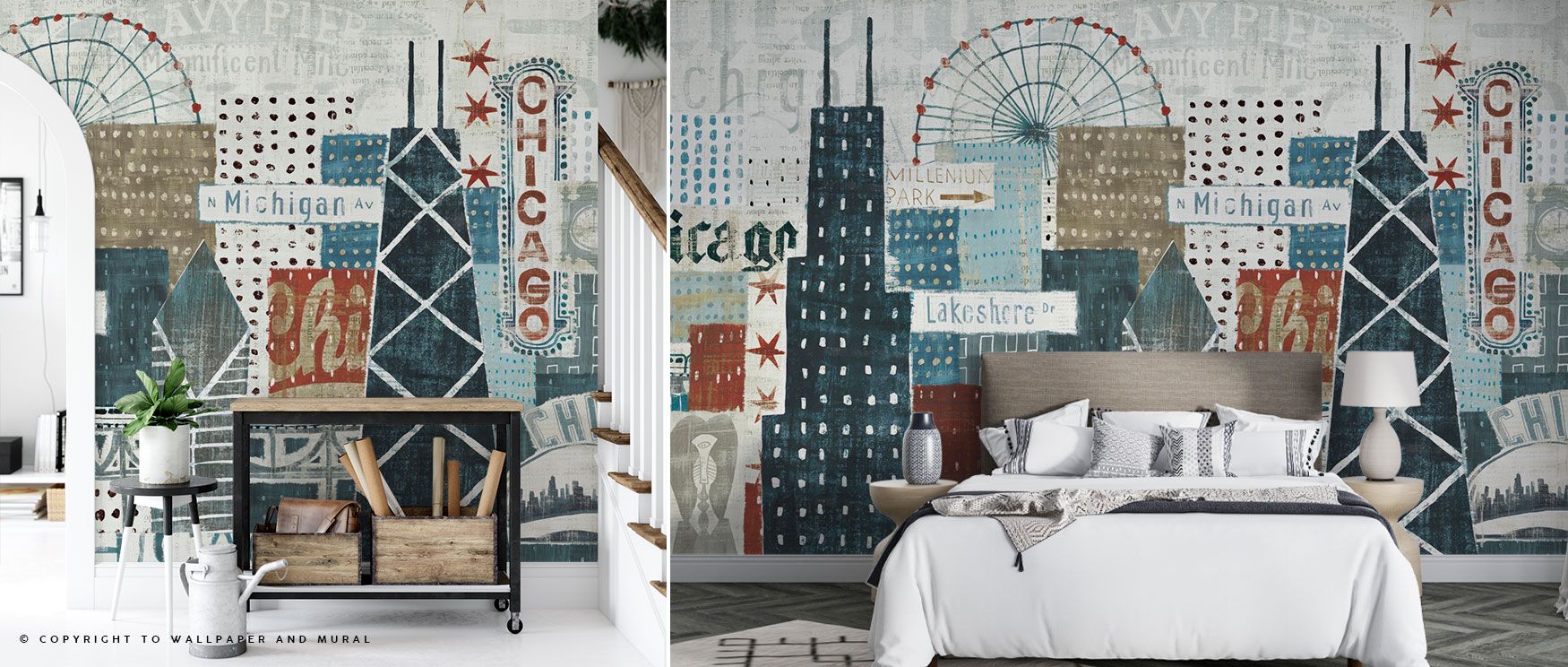 This wallpaper reflects the essence of city life by capturing the architecture, rhythm, and energy of Chicago’s streets, transforming interiors into stylish metropolitan environments filled with vibrancy and culture, suited for those who love urban-inspir