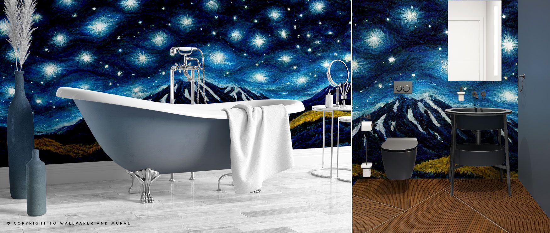 The See The Cosmos Wallpaper offers interiors a celestial-inspired backdrop, layering constellations, night skies, and mountain tranquility into a design that feels both majestic and serene, suitable for bedrooms, studies, or meditation spaces. 