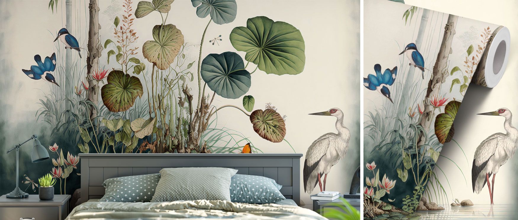 This wallpaper layers exotic birds and dense foliage, offering walls a lush tropical charm that enhances interiors with energy, freshness, and lively atmosphere, perfect for spaces that want to reflect the vitality and abundance of nature. 