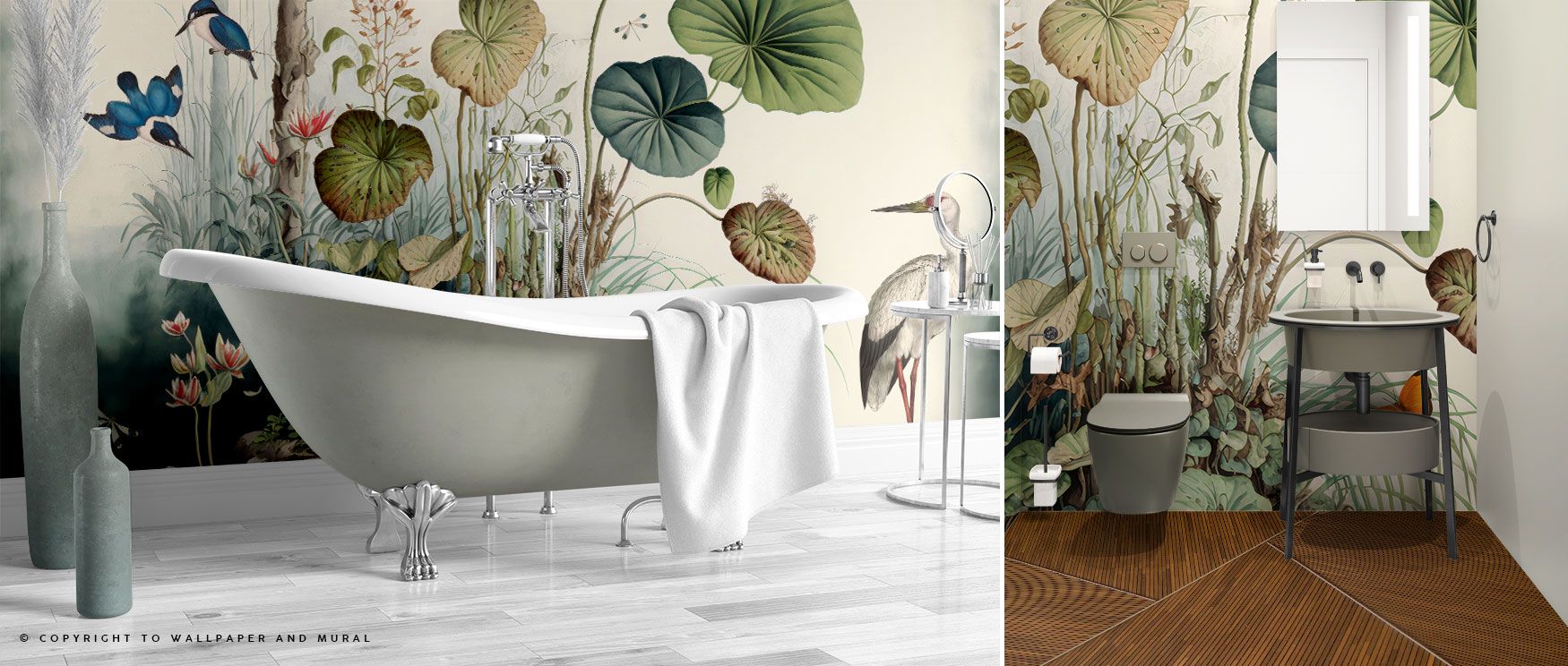 Dense foliage and detailed bird illustrations create a wallpaper that celebrates the beauty of nature, offering interiors a refreshing and uplifting presence, ideal for dining rooms, lounges, or creative spaces that embrace botanical charm. 