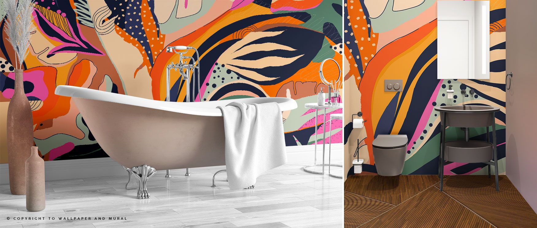 This wallpaper reflects desert artistry through vibrant natural motifs and strong colors, creating walls that radiate life and resilience, bringing interiors depth, energy, and character suitable for stylish living rooms or dining areas. 
