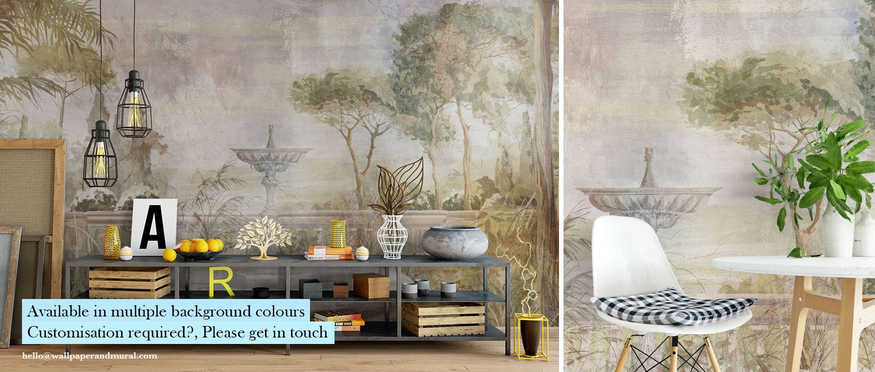 In this wallpaper, a central fountain anchors lush greenery and blossoms, creating a tranquil garden sanctuary. The Lost Garden design radiates vintage sophistication, offering restful calm to interiors. Bedrooms and studies gain serene atmosphere, while 