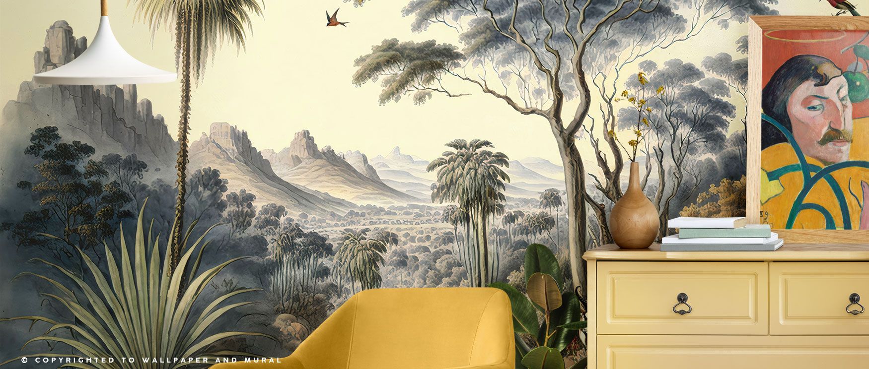 Road to Babylon Wallpaper blends sweeping mountain ranges with dense forests and soaring birds. Its composition radiates calm yet dramatic energy, ideal for studies, dining rooms, or restful bedrooms. The design enriches interiors with both natural elegan