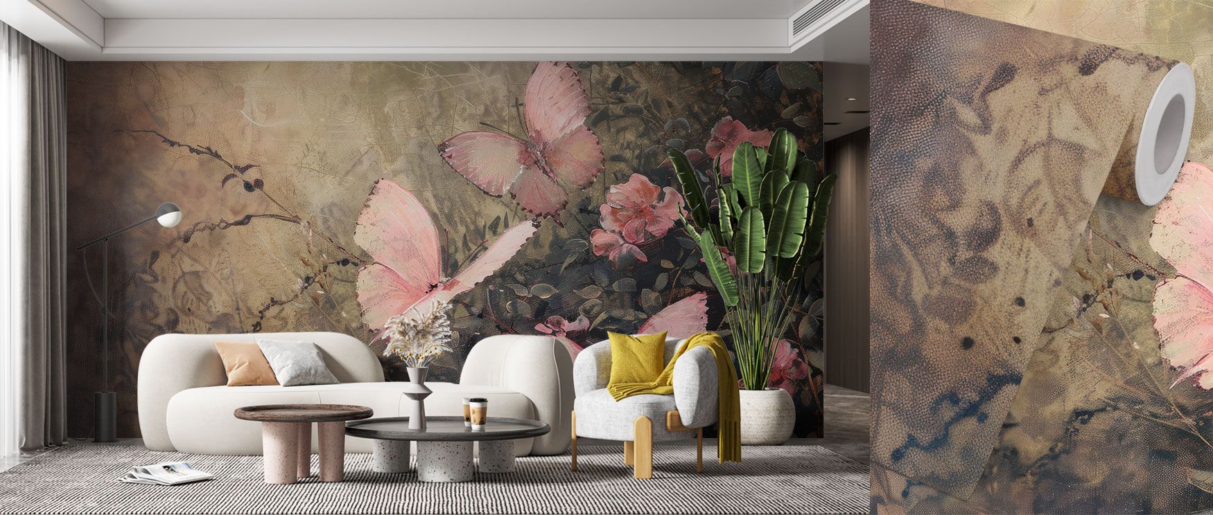 In this wallpaper, fairies dance across a garden of pink flowers and tropical leaves. The Flower Fairy Pink design blends fantasy and charm, enriching bedrooms, studies, or family rooms with playful elegance. Its palette adds joy, creating interiors fille