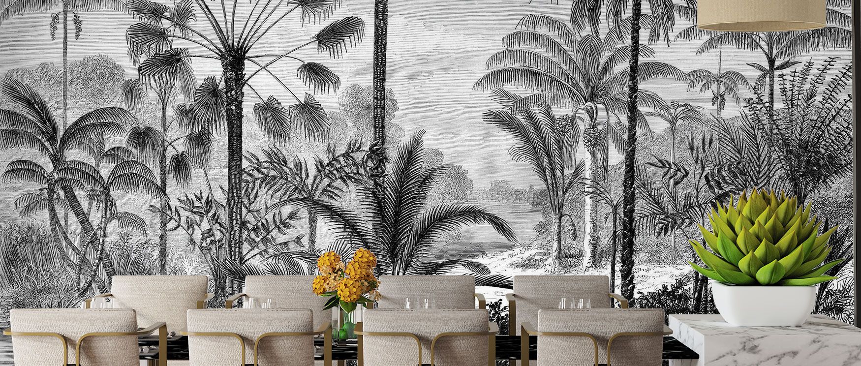 Arthur Tree Wallpaper places a majestic specimen at the heart of its design, with branches stretching in balance and grace. The lush greenery recalls garden tranquility, making it a versatile backdrop for restful bedrooms, inviting living rooms, or timele