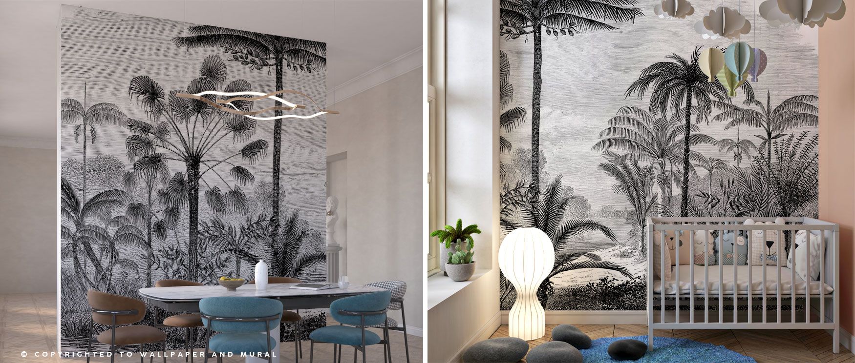 A majestic tree dominates the Arthur Tree Wallpaper, its branches stretching gracefully against a garden backdrop. The design embodies permanence and vitality, evoking natural elegance for any space. Suitable for living rooms, dining spaces, or bedrooms, 