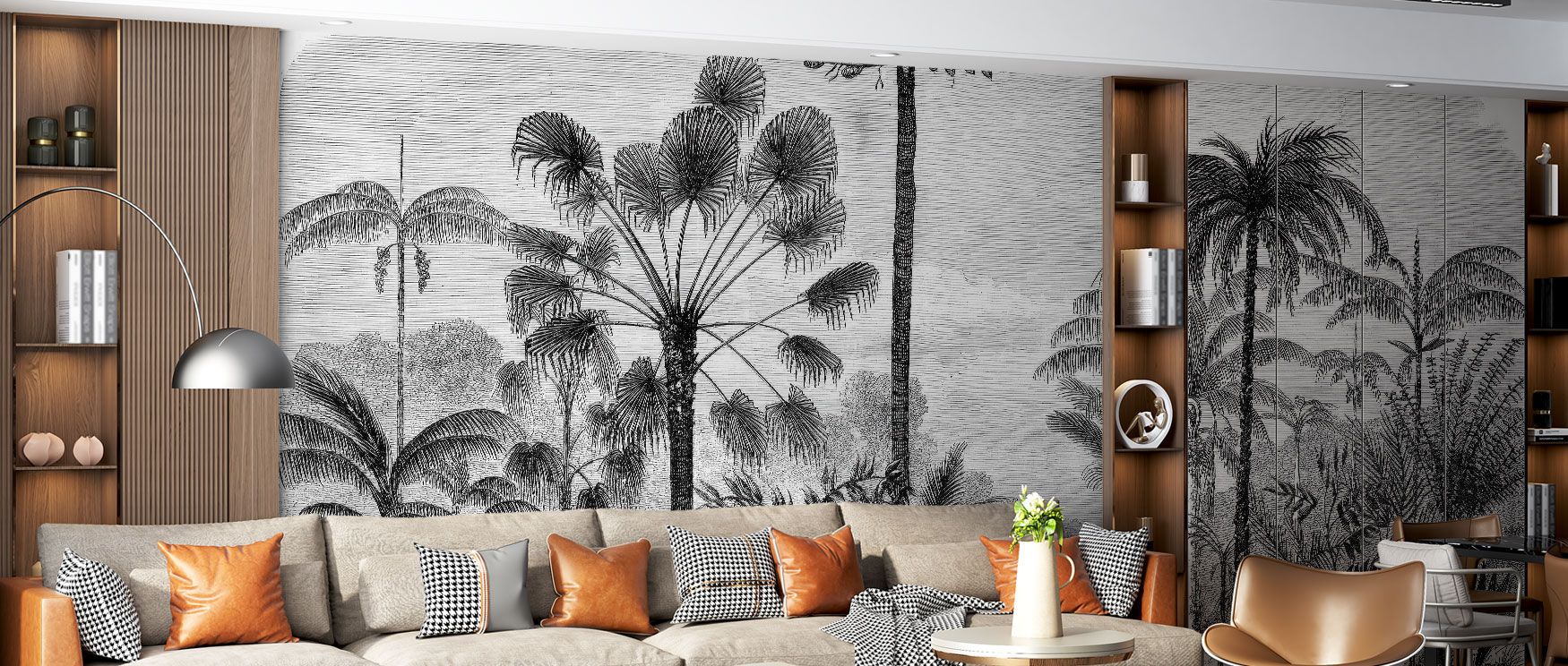 A lush canopy defines the Arthur Tree Wallpaper, as a central tree spreads across the design with quiet elegance. Its garden theme brings calm and natural grounding into interiors, enriching living spaces or studies with timeless beauty inspired by nature