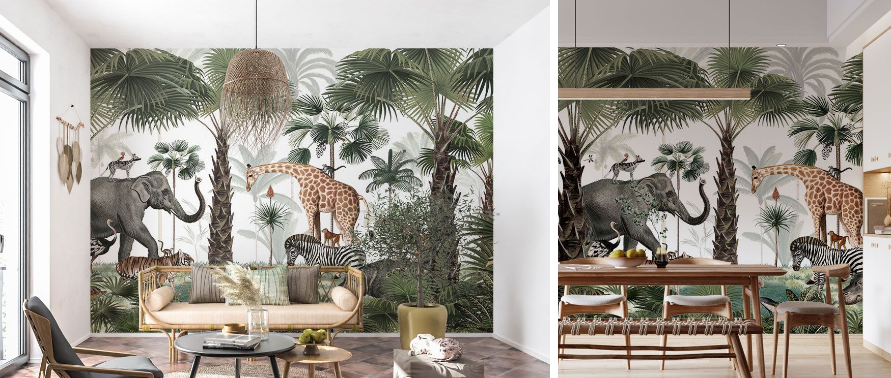 The Animal Kingdom Wallpaper blends wildlife and foliage in striking rhythm, creating safari-inspired interiors. Perfect for playful family rooms or adventurous bedrooms, its imagery enriches spaces with vitality and charm. Its composition radiates natura