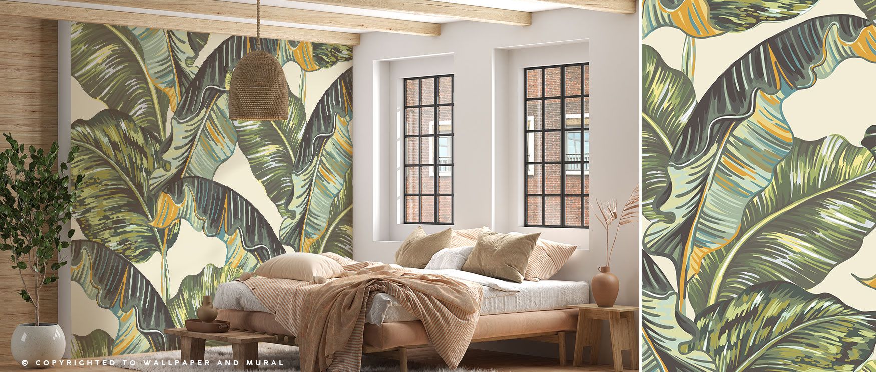 Layers of banana leaves form the heart of this wallpaper, radiating freshness and vitality. The Banana Leaves Wallpaper enriches bedrooms, living rooms, or dining spaces with tropical energy. Its imagery connects interiors to nature’s calm, offering timel