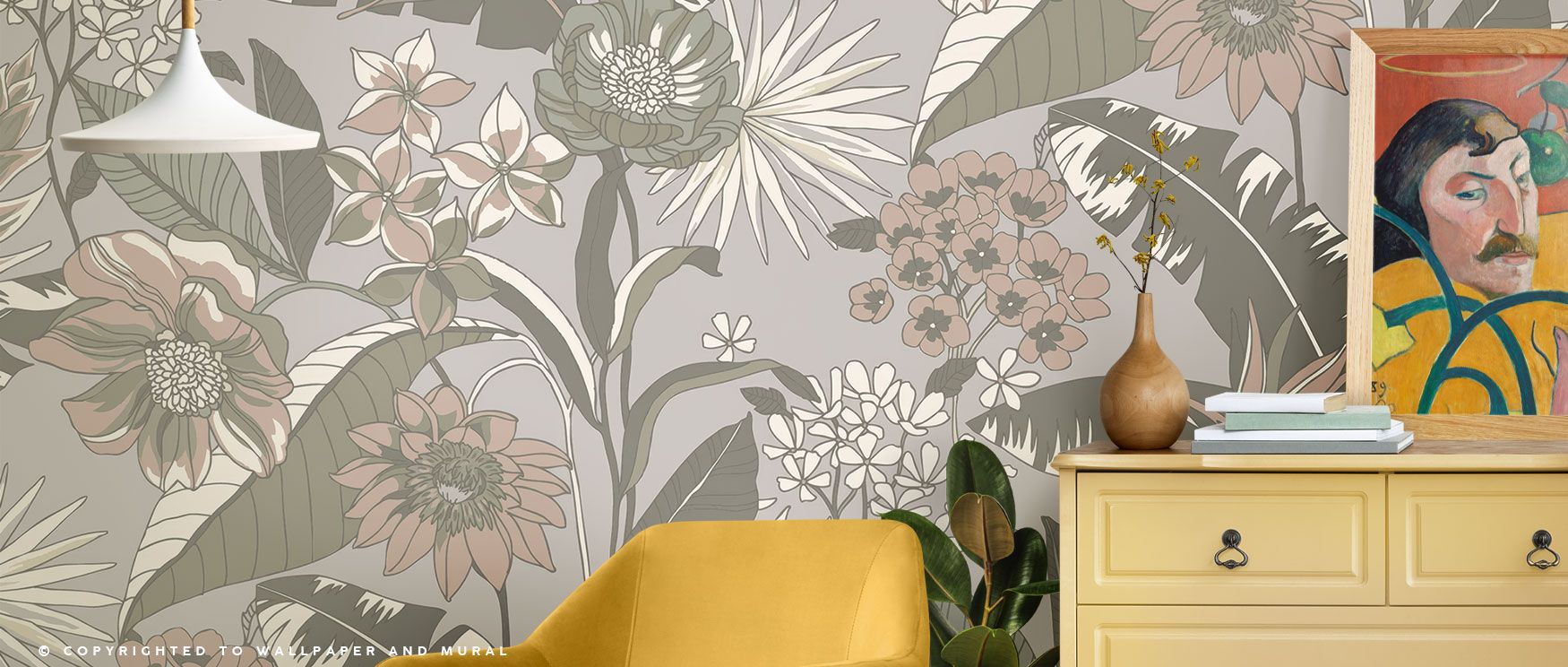 The Catherine Artwork Wallpaper presents a composition of detailed green foliage, offering interiors calm beauty. Its imagery creates refined sanctuaries, perfect for living rooms, bedrooms, or dining rooms. The palette balances vibrancy with serenity, en