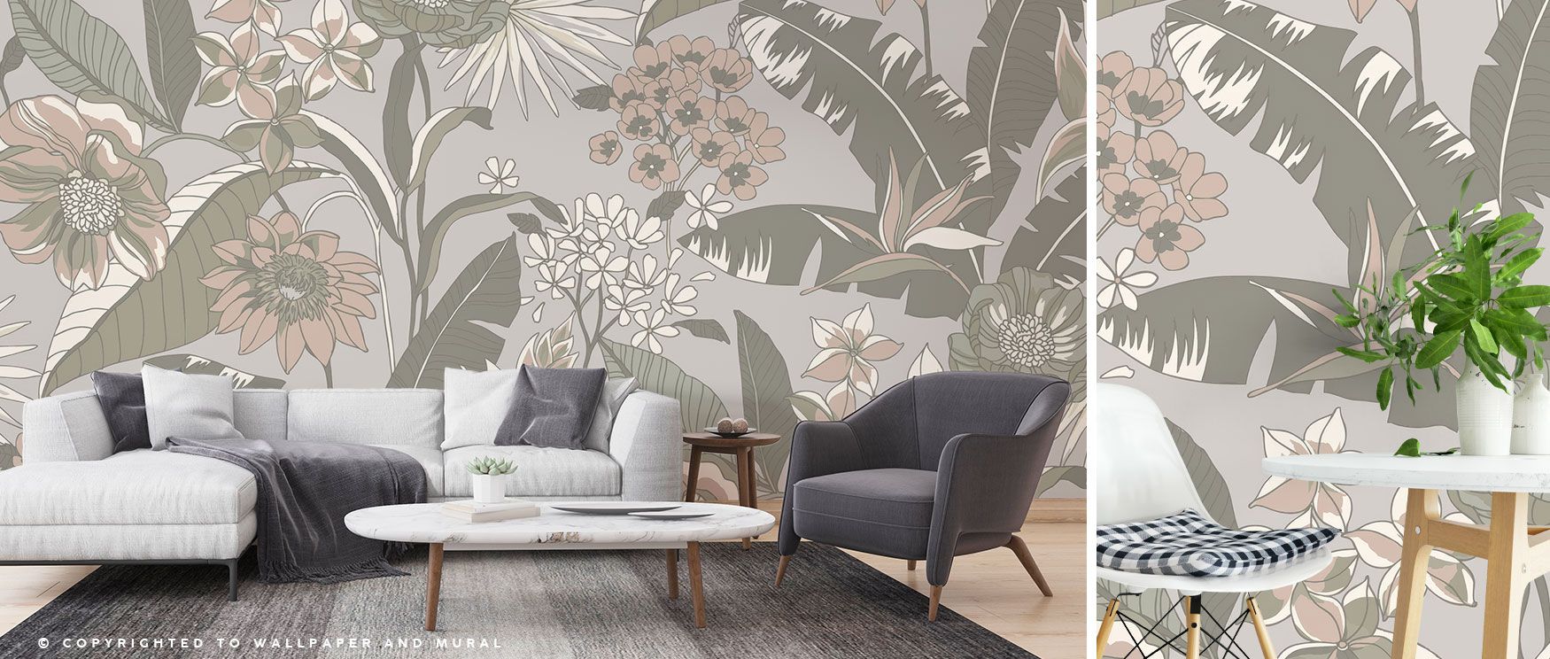 A lush botanical composition unfolds in the Catherine Artwork Wallpaper, with greenery presented in detailed illustrations. This design radiates calm, making it ideal for restful bedrooms, dining spaces, or creative studios. Its artistry blends natural be