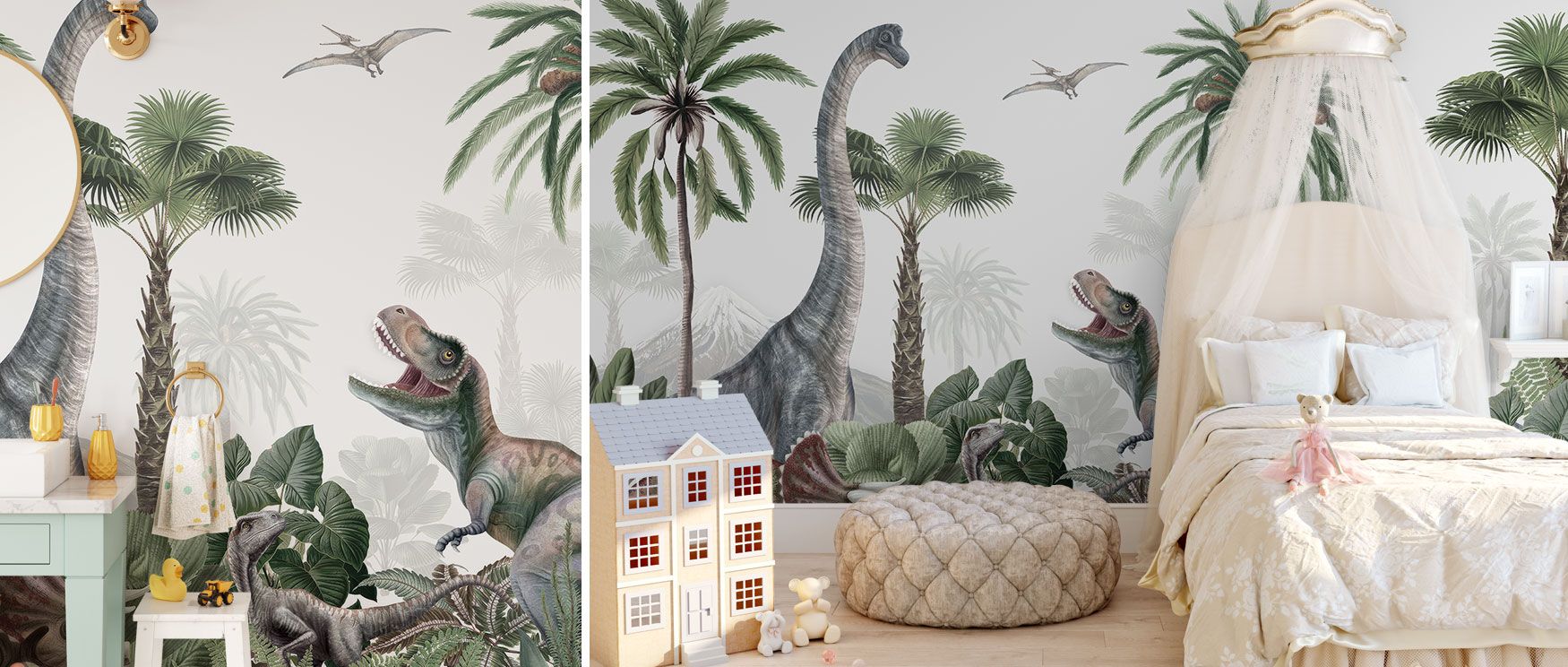 Dinosaurs and plants define the Dinosaur Jungle Wallpaper, creating lively interiors. Its composition radiates adventurous rhythm, making it perfect for family rooms, studies, or children’s bedrooms. The design fosters curiosity while offering timeless de
