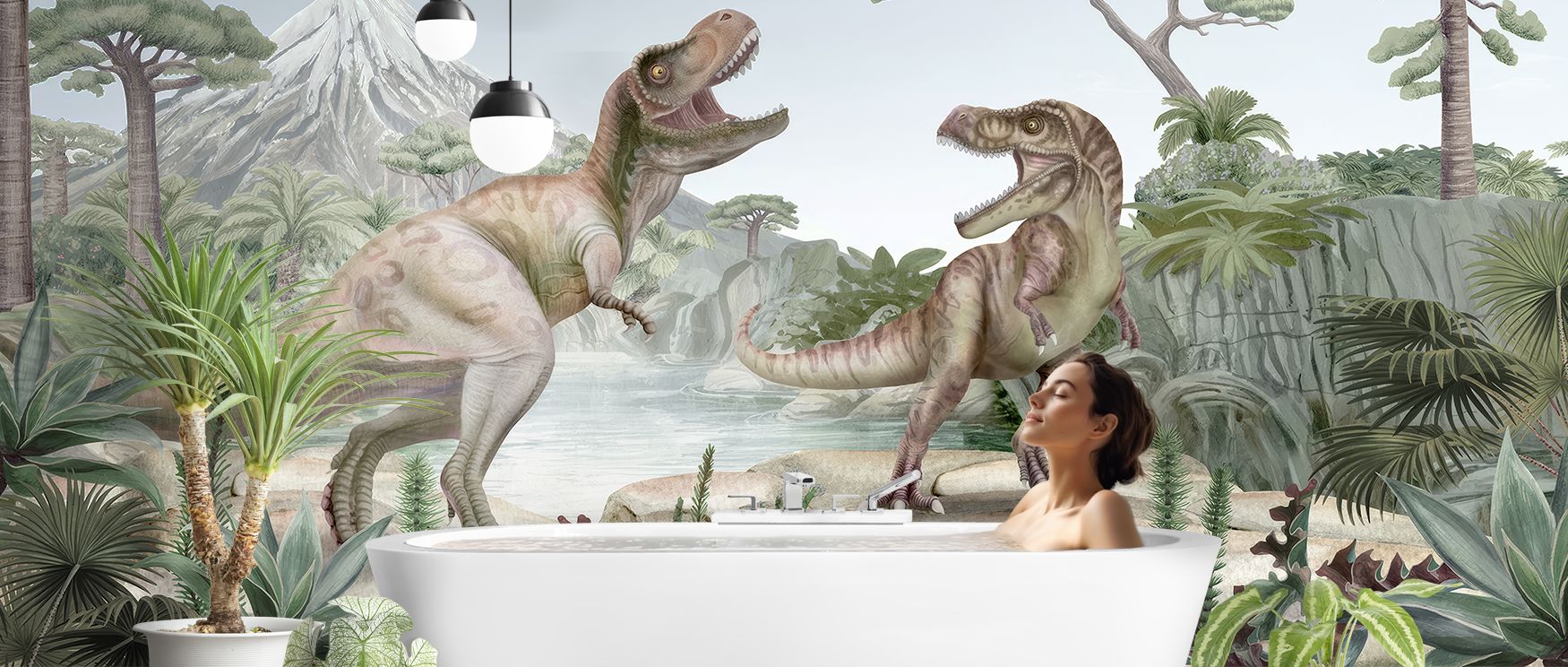 Dinosaurs stride across forest landscapes in the Terrific T-Rex Wallpaper, offering interiors prehistoric drama. Its imagery creates adventurous rhythm, ideal for bedrooms, playrooms, or studies. The design balances curiosity with decorative elegance. 