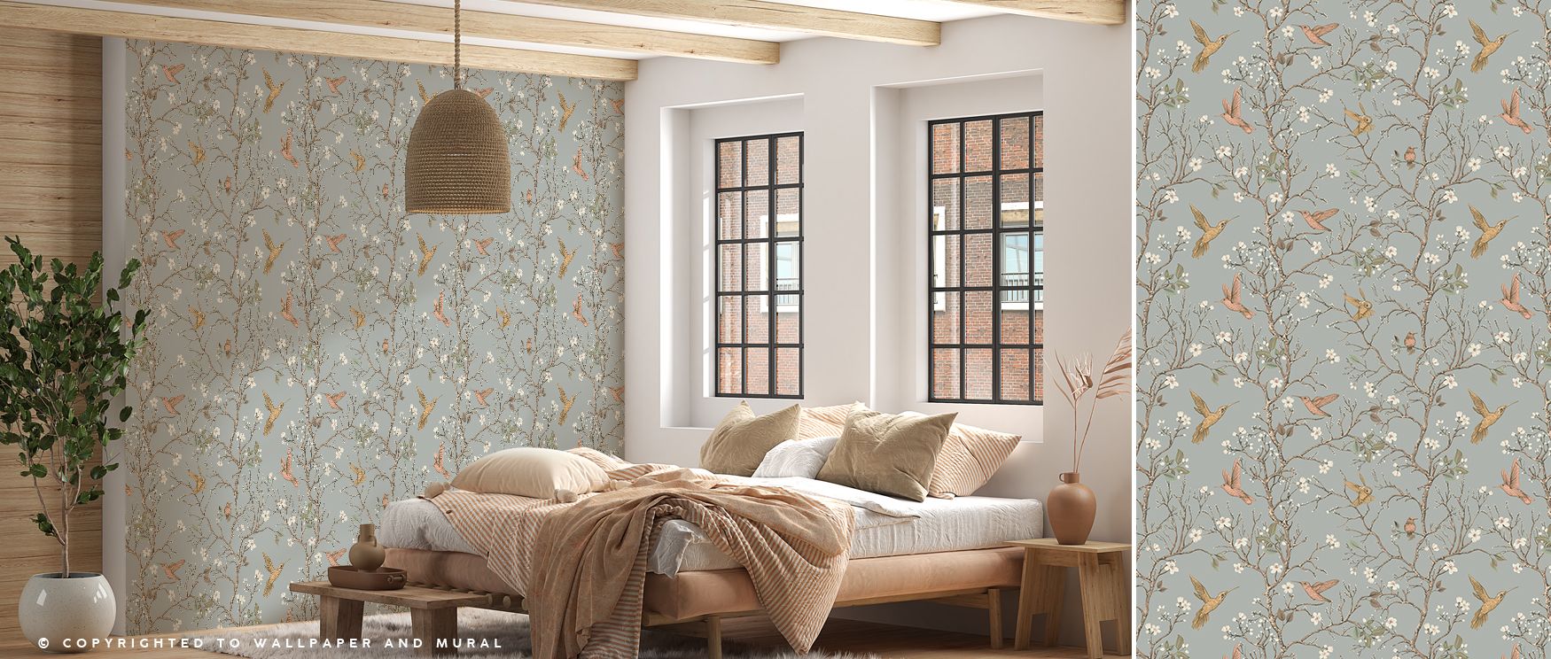 A scene of natural harmony unfolds in the Songbird Serenade Wallpaper Mural, where birds perch gracefully among trees. Its imagery enriches bedrooms or living rooms with peace. The design radiates elegance, making interiors timelessly refined. 