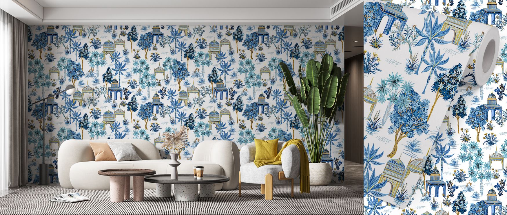 A tranquil Chinoiserie grove expands in measured layers of stylized boughs and tender leaves, each line composed with the restraint of classical artisans, so the forest breathes rather than overwhelms, ushering calm into bedrooms and dining rooms where ca
