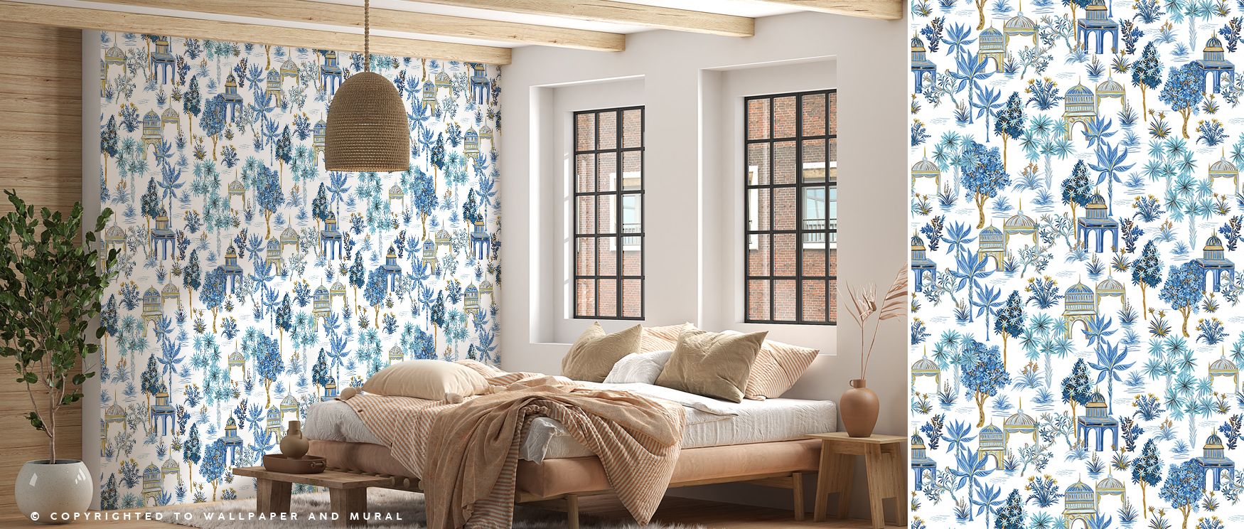 Designed like a salon wall etched with memory, the stylized trees create an impression of depth without resorting to bold contrast, so the mural reads as a refined veil rather than a shout; within bedrooms, the motif tempers morning light, while in formal
