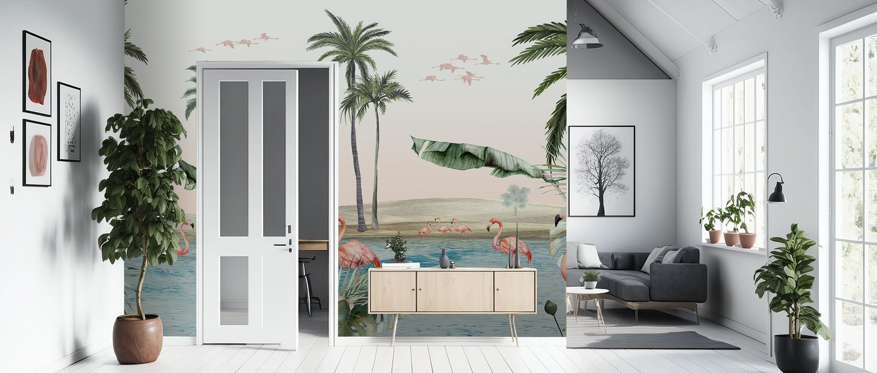 Ultimately the Oasis scene is a tonic: flamingos lend sculptural grace, birds carry color like bright notes, and the greenery calms the senses, creating a consistent feeling of being near water and shade, a private pocket of tropical ease that turns ordin