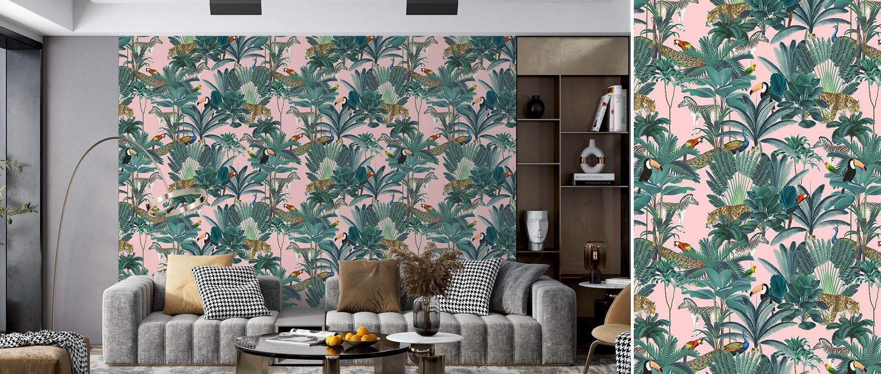 Animals and birds appear not as isolated motifs but as participants in a decorative ecosystem, moving between trees and foliage like actors in a tableau; the design’s continuity makes walls feel expansive, ideal for rooms where atmosphere matters, from di