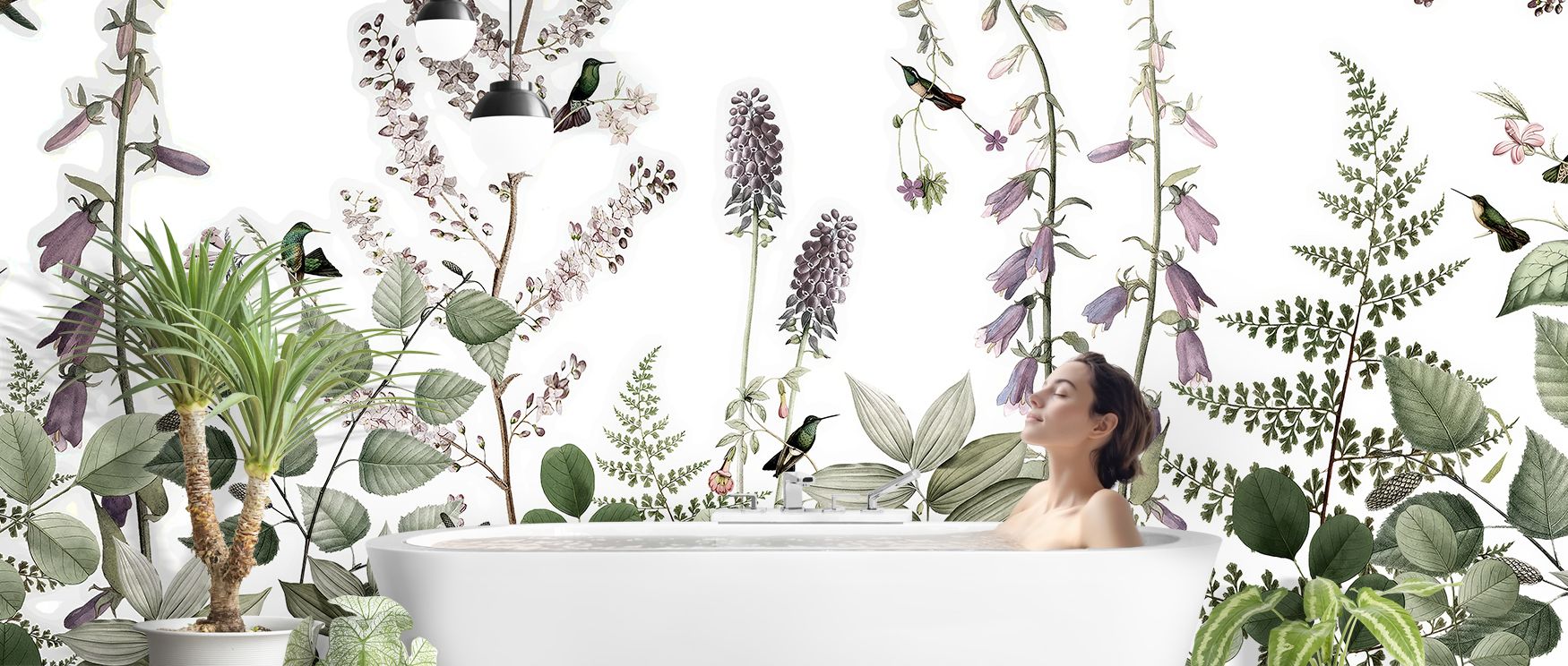 Trees and plants create a soft canopy under which birds appear as gentle accents; this balance between structure and detail keeps the design elegant at any scale; in bedrooms it tempers light with tranquility, in dining rooms it frames conversation with g