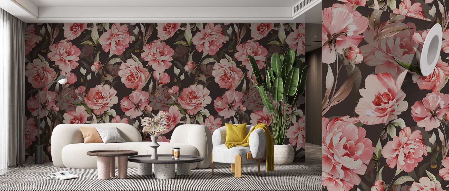 Each flower is stylized to suggest both softness and permanence, offering calm continuity across walls; in bedrooms the blossoms temper morning light, in living spaces they lend grace to conversation, and in studies they inspire collected focus; paired wi