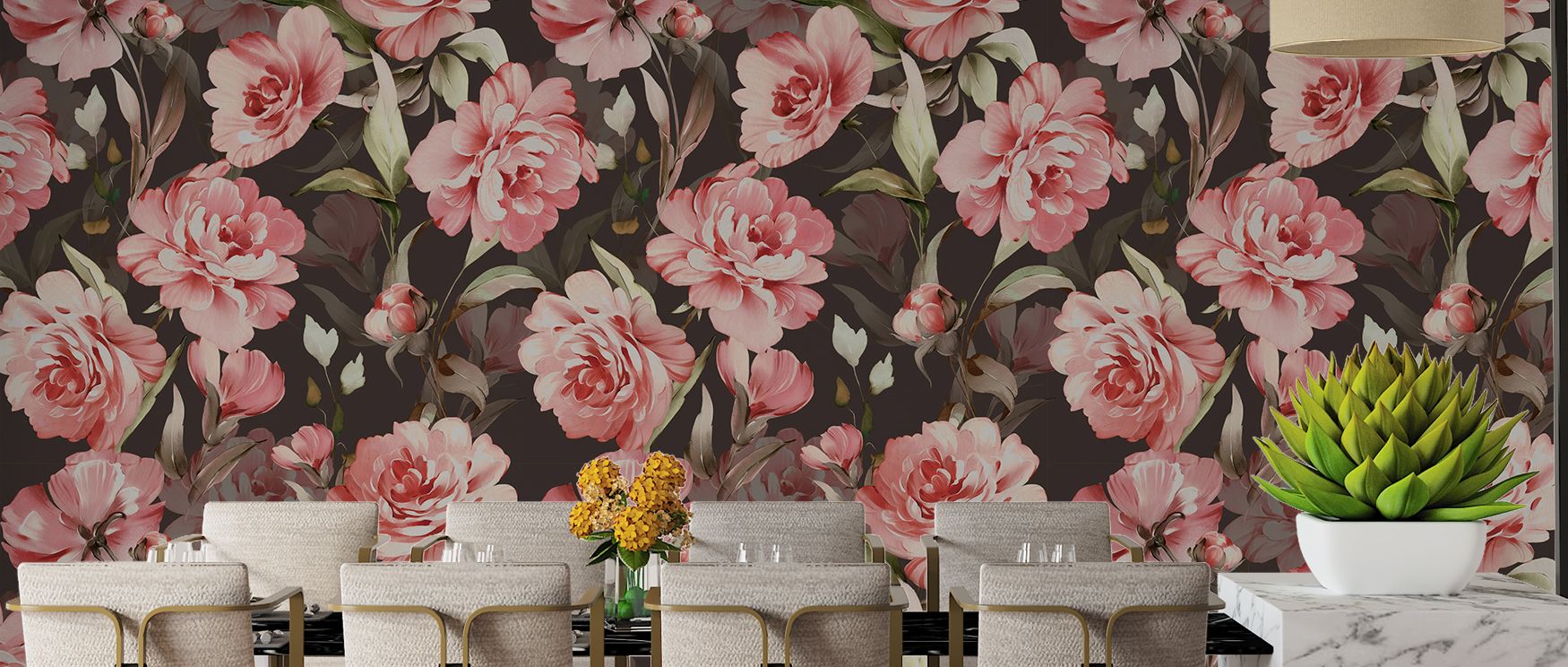 In bedrooms the blossoms become quiet companions, in dining spaces they frame gatherings with grace, and in living areas they add poise; the mural adapts without losing its essential identity: a floral serenade translated into wallcovering, romantic, calm