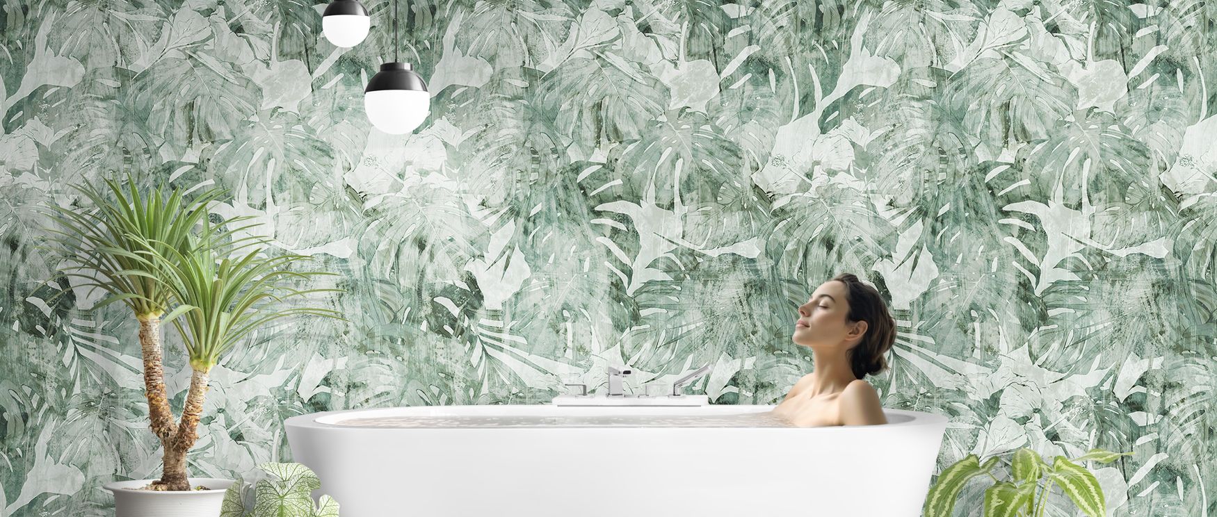 Painted foliage blends natural rhythm with artistic interpretation, creating a mural that radiates charm; its greenery energizes interiors, making studies lively, bedrooms serene, and dining areas cultivated with tropical vitality. 