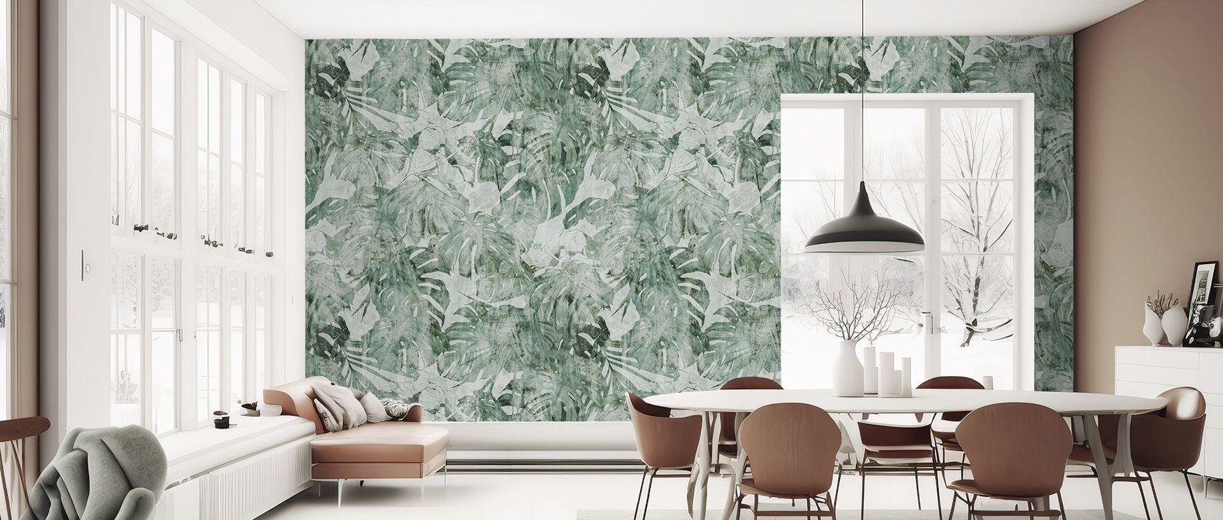 Painted Monsteras captures the lush vitality of tropical forests in a stylized form, bringing bold artistry and greenery to interiors, ideal for bedrooms, creative studios, or dining rooms.