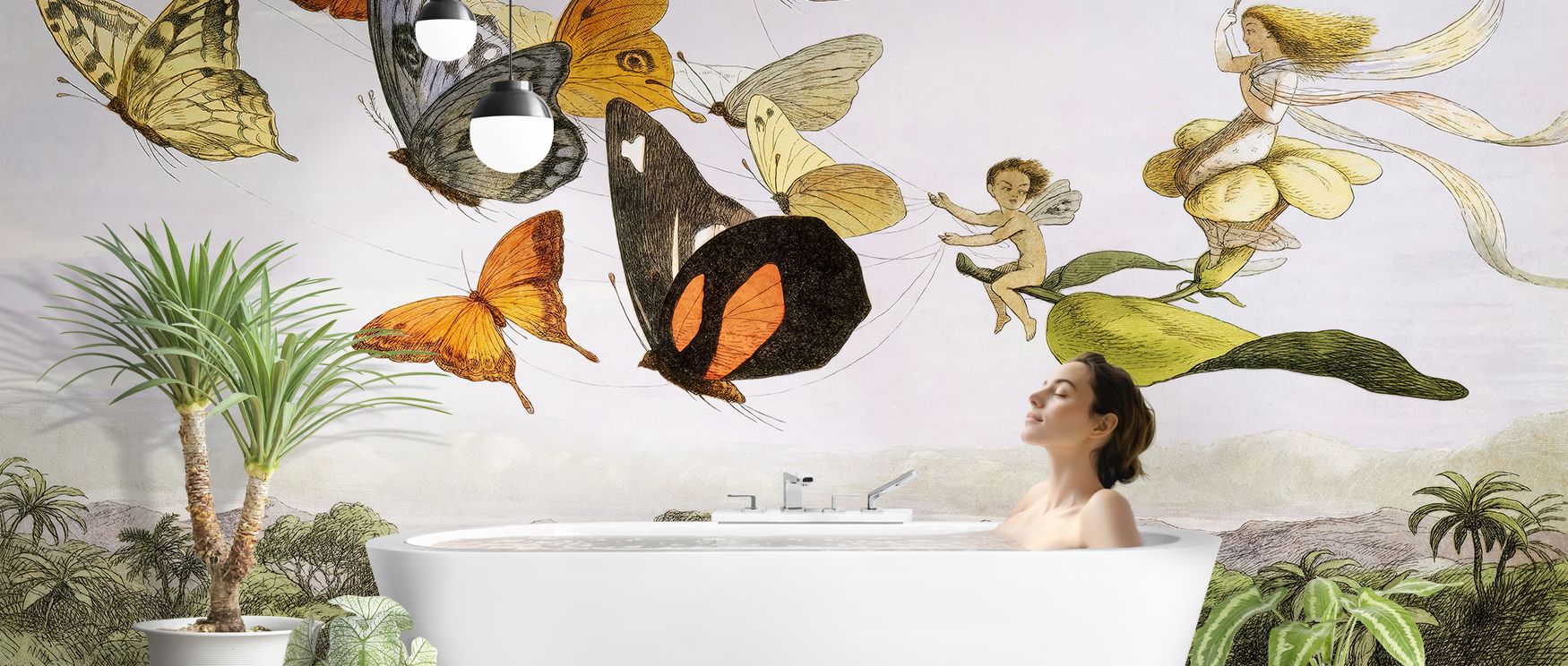Trees form a forest canopy while butterflies fill the air, animating the Fairy Queen’s carriage; the design radiates magical beauty, ideal for nurseries and playrooms that value creativity, charm, and storytelling. 