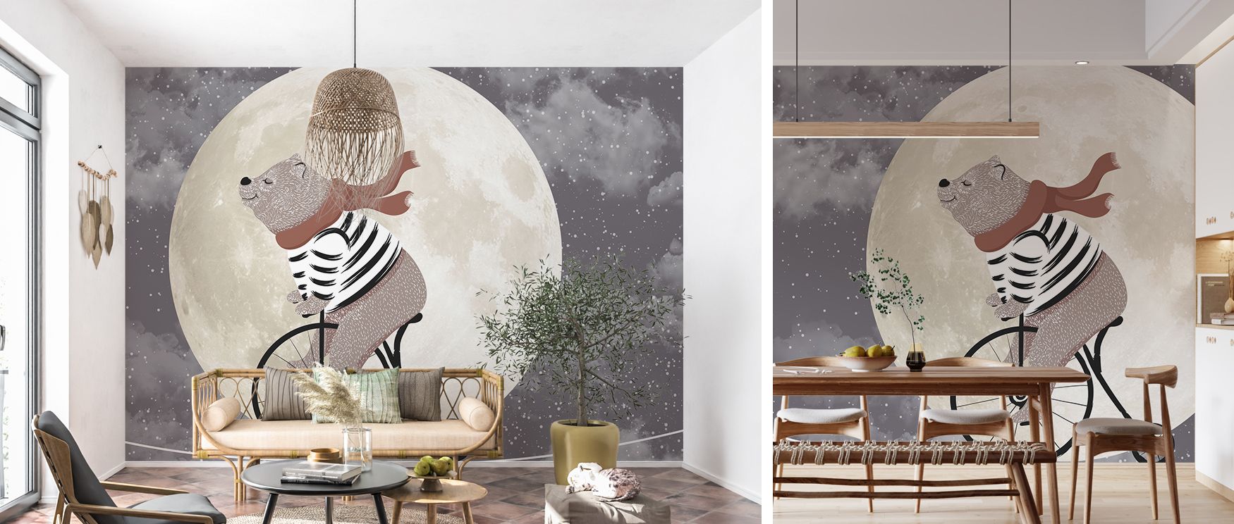 A gentle rhythm of stars arcs across the night sky, surrounding the brave bear with charm; this imagery enriches nurseries with balance, making interiors both inspiring and soothing, ideal for families seeking whimsical decorative elegance. 
