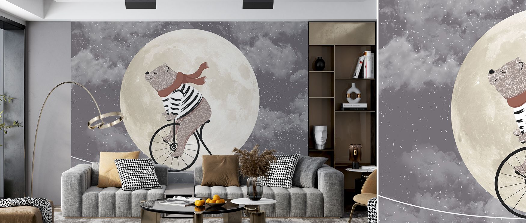 The Bravest Bear design invites children into a whimsical night where stars, moon, and imagination unite; this mural transforms walls into calm storytelling landscapes that encourage peace, courage, and playful wonder in bedtime routines.