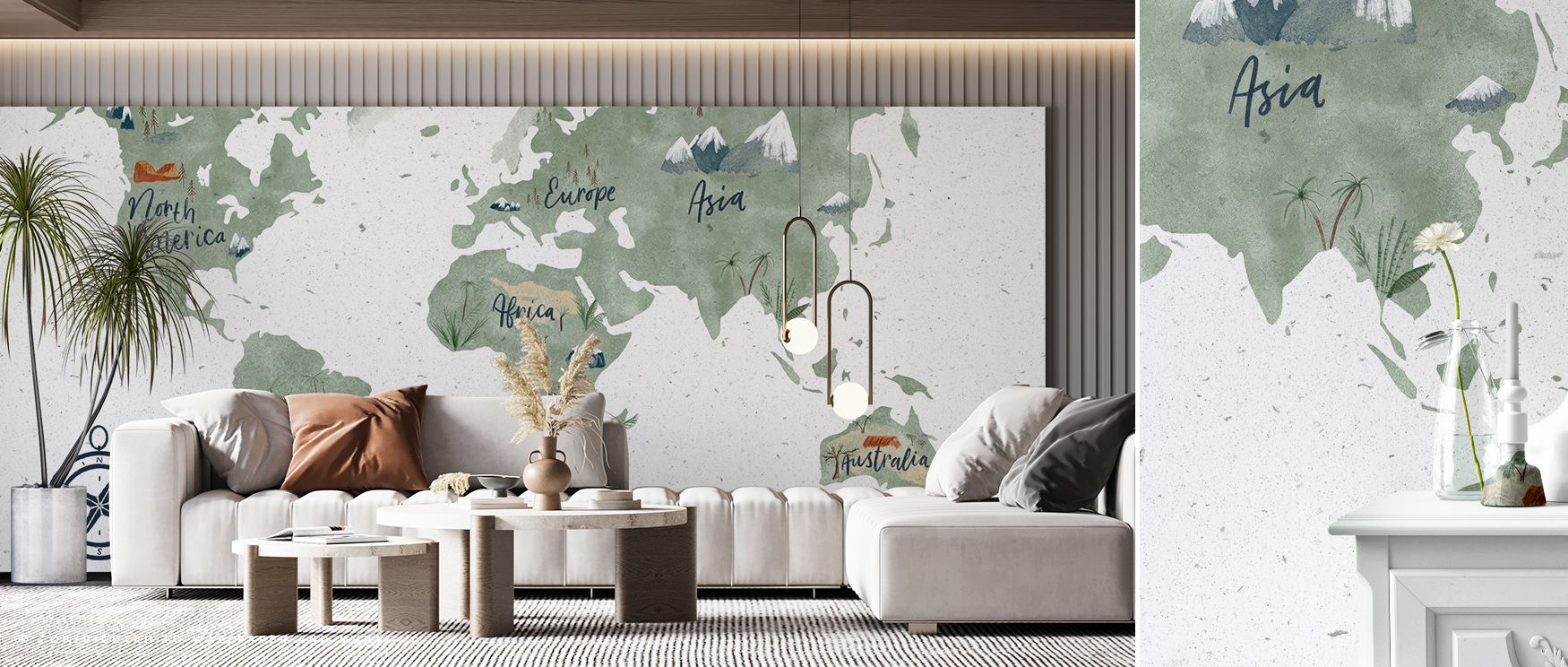 The Scandi Map pairs clean design with whimsy, ensuring interiors feel modern but not stark; the continents flow in balance across the wall, inspiring children and adults alike with global perspective and decorative elegance. 