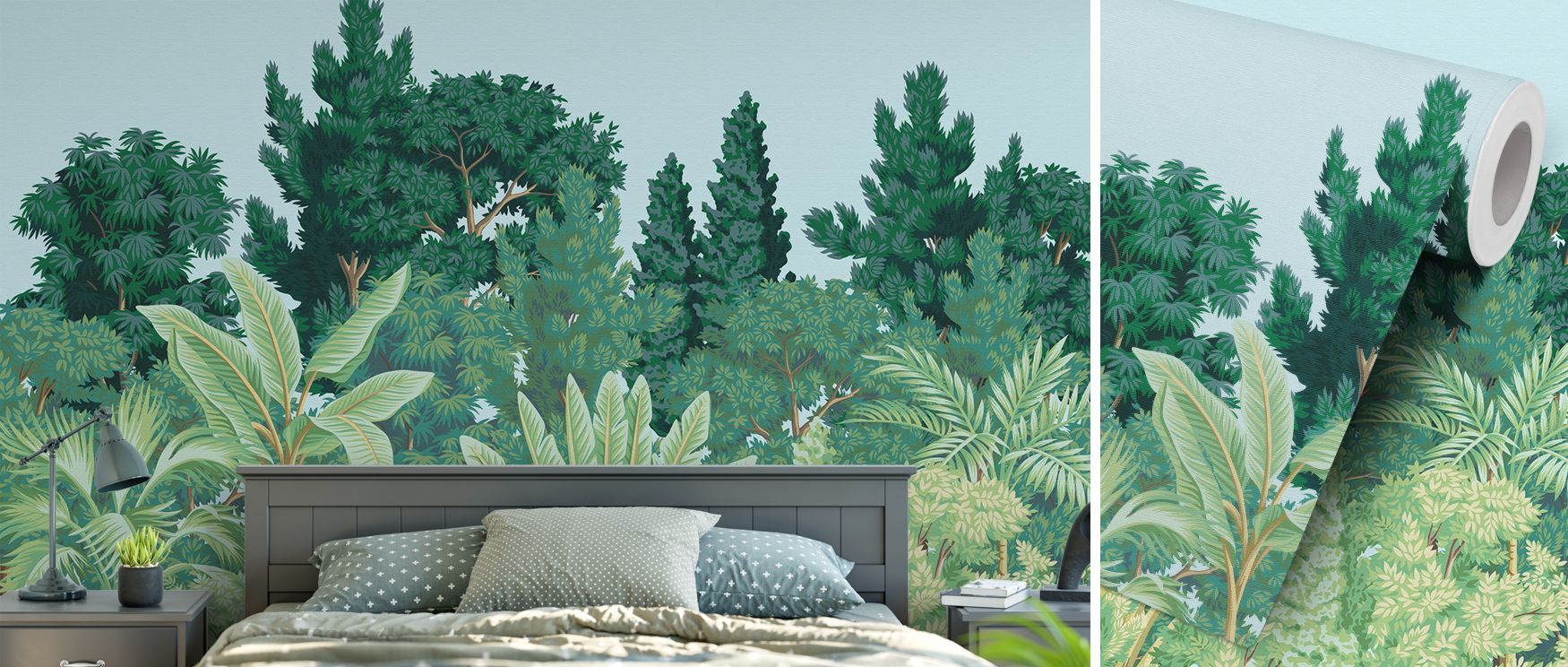 The forest imagery radiates richness through tonal depth and layered greenery; this mural suits restful bedrooms and engaging studies, offering interiors lush botanical elegance and cultivated rhythm that never overwhelms. 