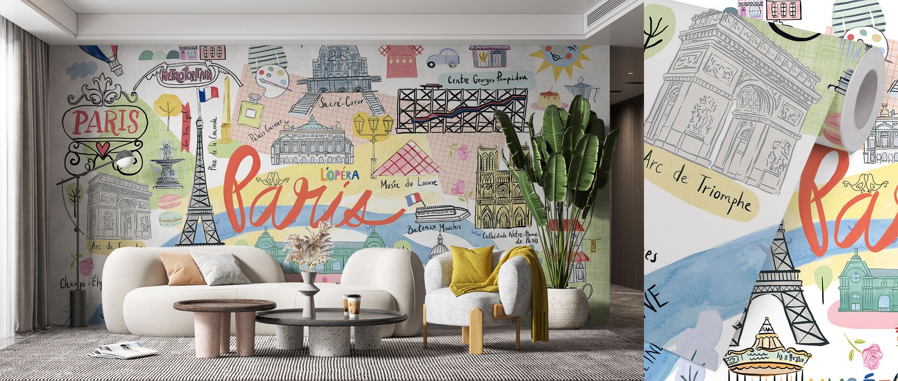 A Parisian skyline rendered in Arts & Deco form radiates romance and elegance, turning bedrooms or living rooms into chic retreats. The mural’s stylized architecture enriches interiors with timeless sophistication, making spaces feel elegant, charming, an