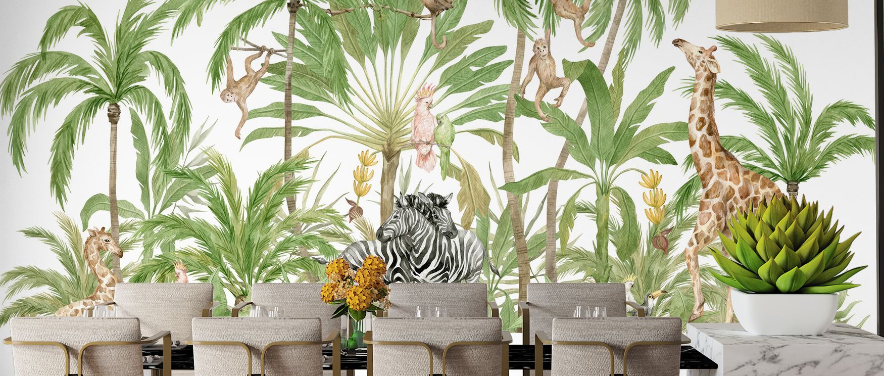 My Own Little Jungle celebrates curiosity and creativity, turning walls into immersive retreats filled with parrots, birds, zebras, giraffes, and forest beauty, ensuring interiors radiate playful charm.