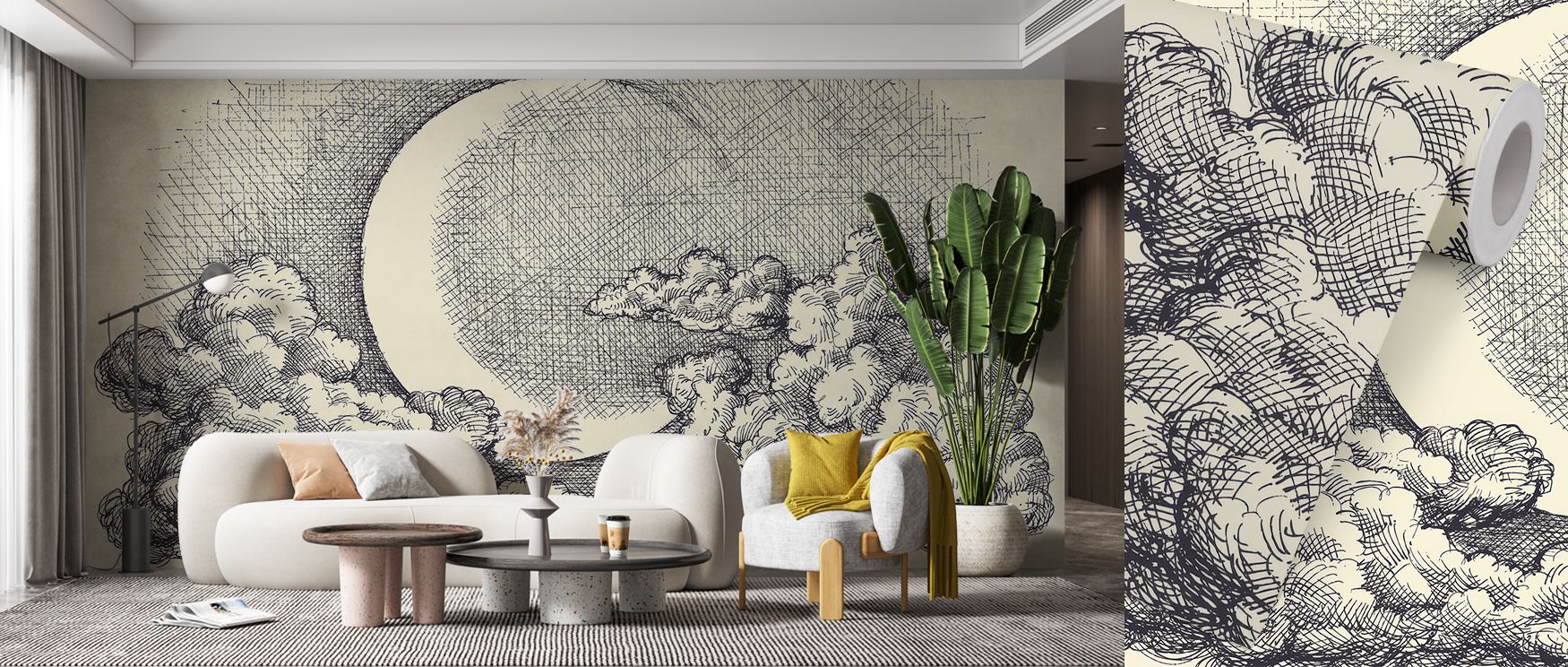 Moon in Clouds captures night-sky calm with luminous glow and drifting rhythm; it enriches bedrooms or family spaces with atmosphere, sophistication, and decorative elegance, creating interiors that balance artistry with serenity. 