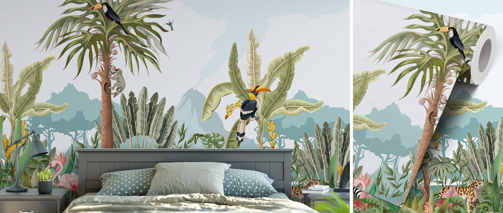 Mischievous Jungle Friends blends animals and nature in whimsical rhythm; zebras, flamingos, monkeys, and birds enrich interiors with charm, making nurseries and bedrooms imaginative sanctuaries of joy and playful artistry that inspire curiosity. 