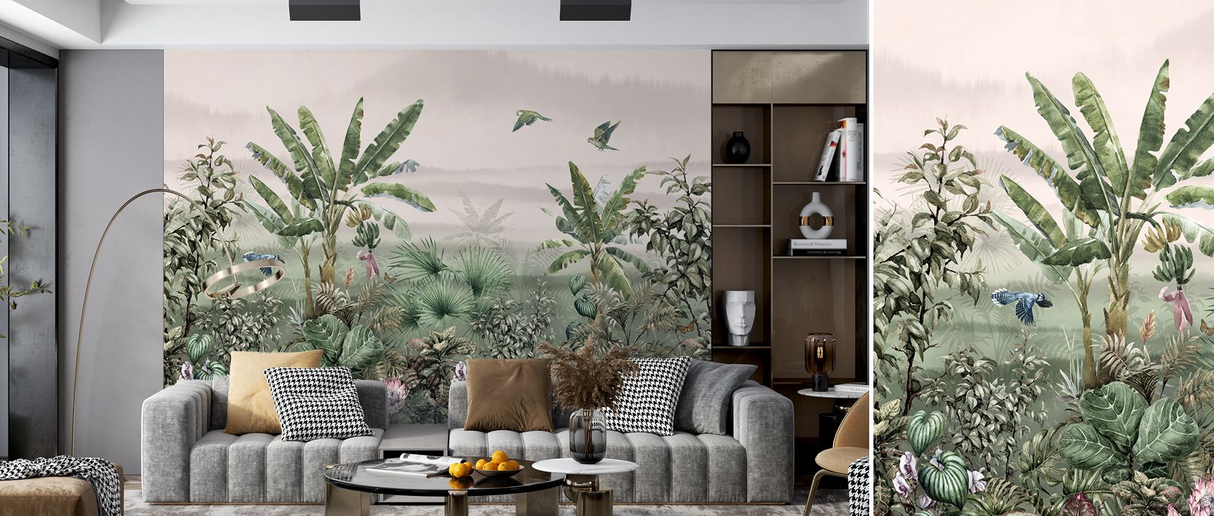Matale Nature reveals the charm of tropical landscapes in delicate cadence. Trees anchor the design while butterflies and birds ensure lightness, making interiors refined and refreshing, transforming walls into timeless backdrops of calm vitality. 
