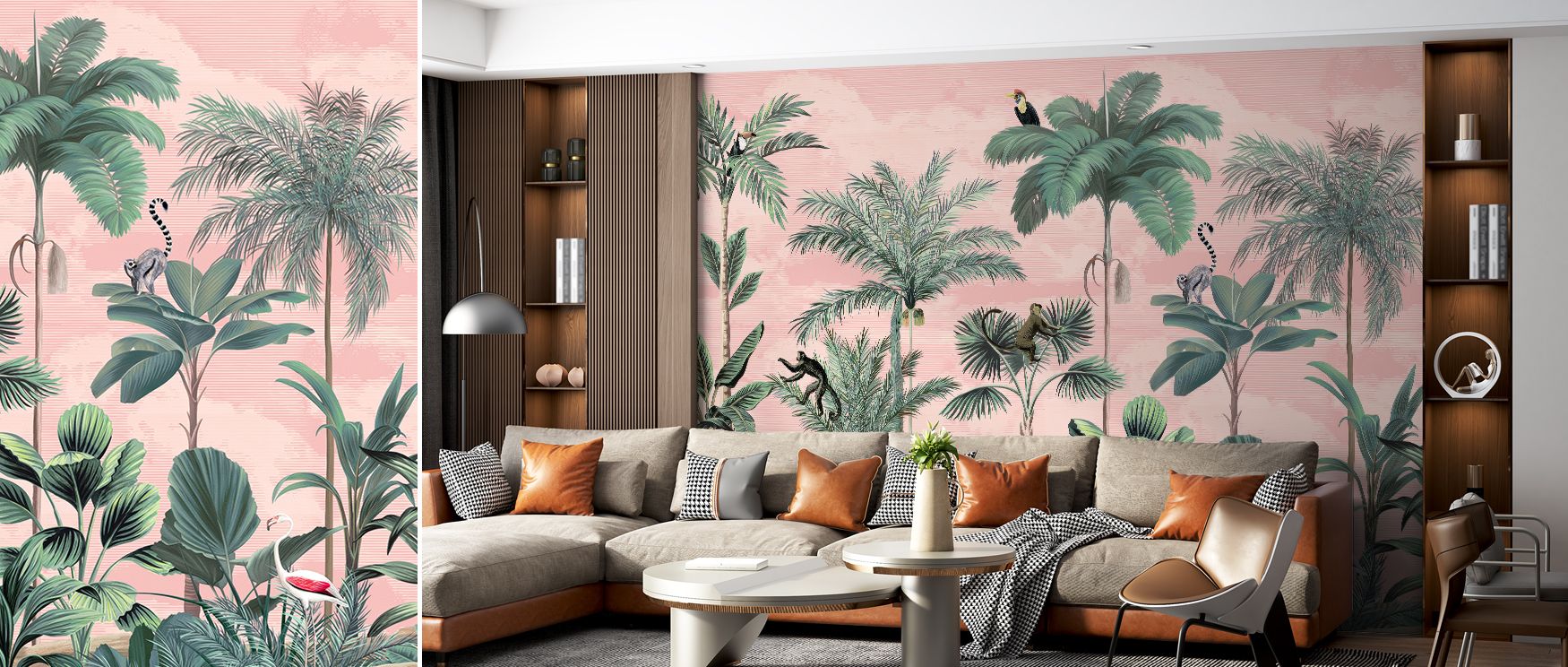 Jungle Delight enriches interiors with charm, transforming walls into tropical escapes. Its imagery radiates rhythm and vitality, making bedrooms and family areas lively sanctuaries where color, character, and decorative artistry thrive. 