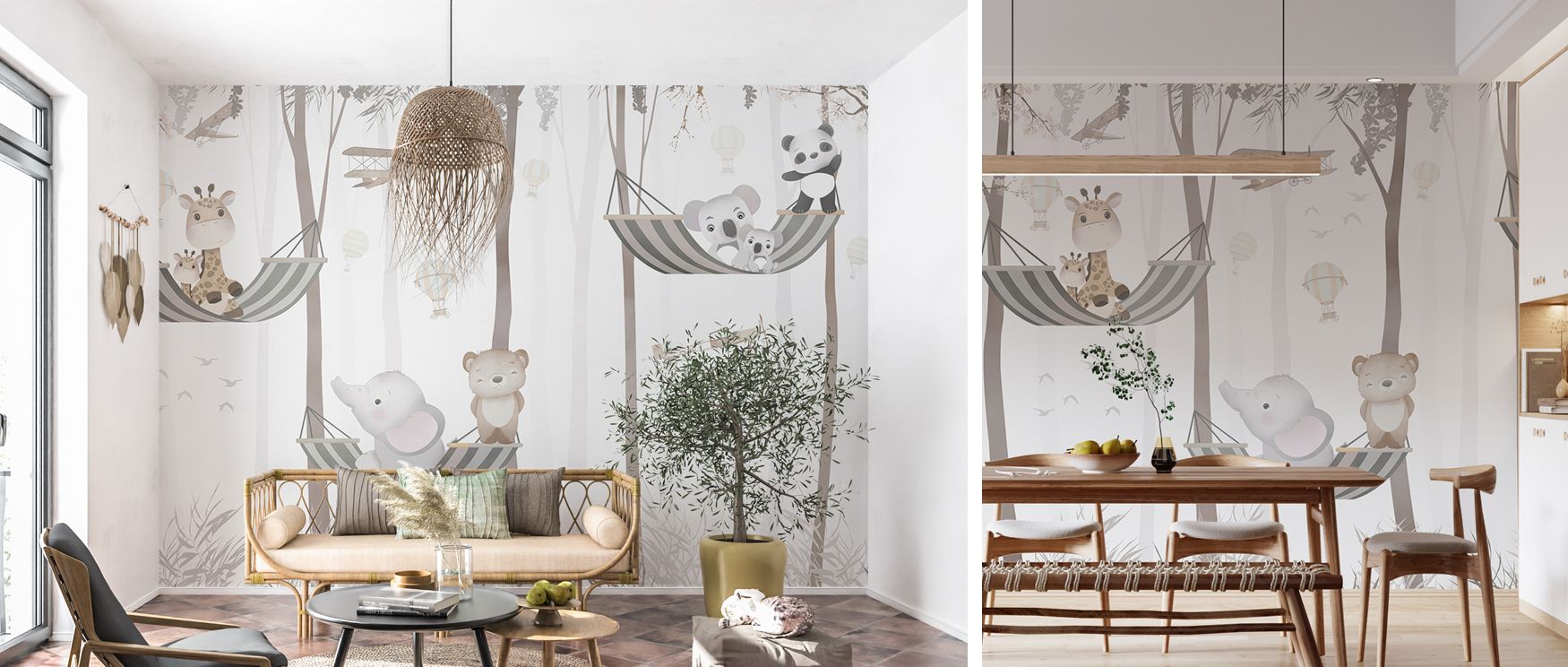 Hammock Swing creates playful rhythm with whimsical details, animals, and trees. Its composition enriches nurseries with charm, making interiors imaginative, balanced, and inspiring for daily storytelling. 