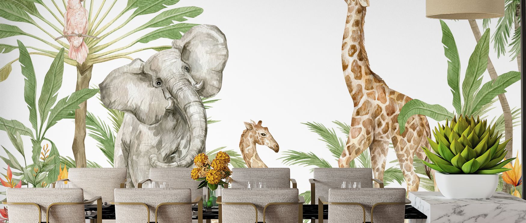 Jungle Friends celebrates imagination, filling interiors with animals and trees in lively balance. Its charm enriches nurseries or playrooms, turning them into adventurous retreats filled with rhythm, creativity, and daily inspiration.